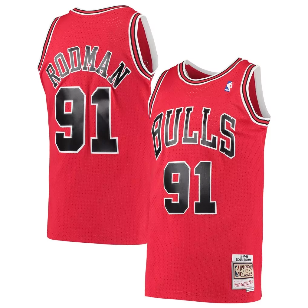 dennis rodman chicago bulls mitchell ness 75th anniversary 1997 98 hardwood classics swingman jersey gold