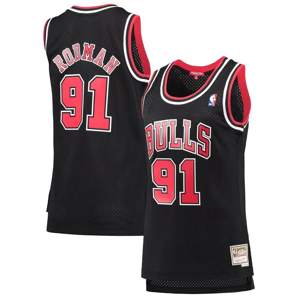 dennis rodman chicago bulls mitchell ness unisex maxxed out fashion hockey jersey red