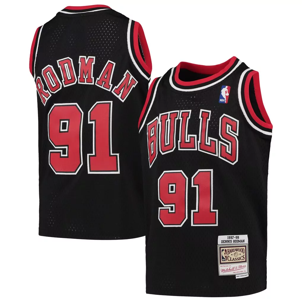 dennis rodman chicago bulls mitchell ness unisex maxxed out fashion hockey jersey red
