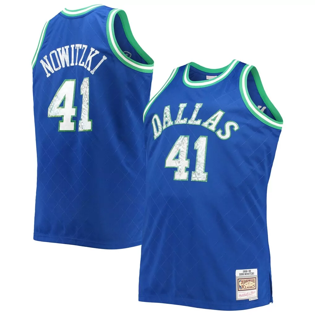dirk nowitzki dallas mavericks mitchell ness 1998 99 hardwood classics swingman jersey blue