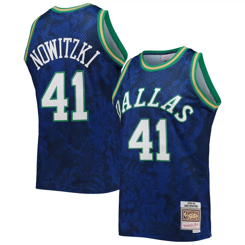 dirk nowitzki dallas mavericks mitchell ness 1998 99 hardwood classics swingman jersey blue