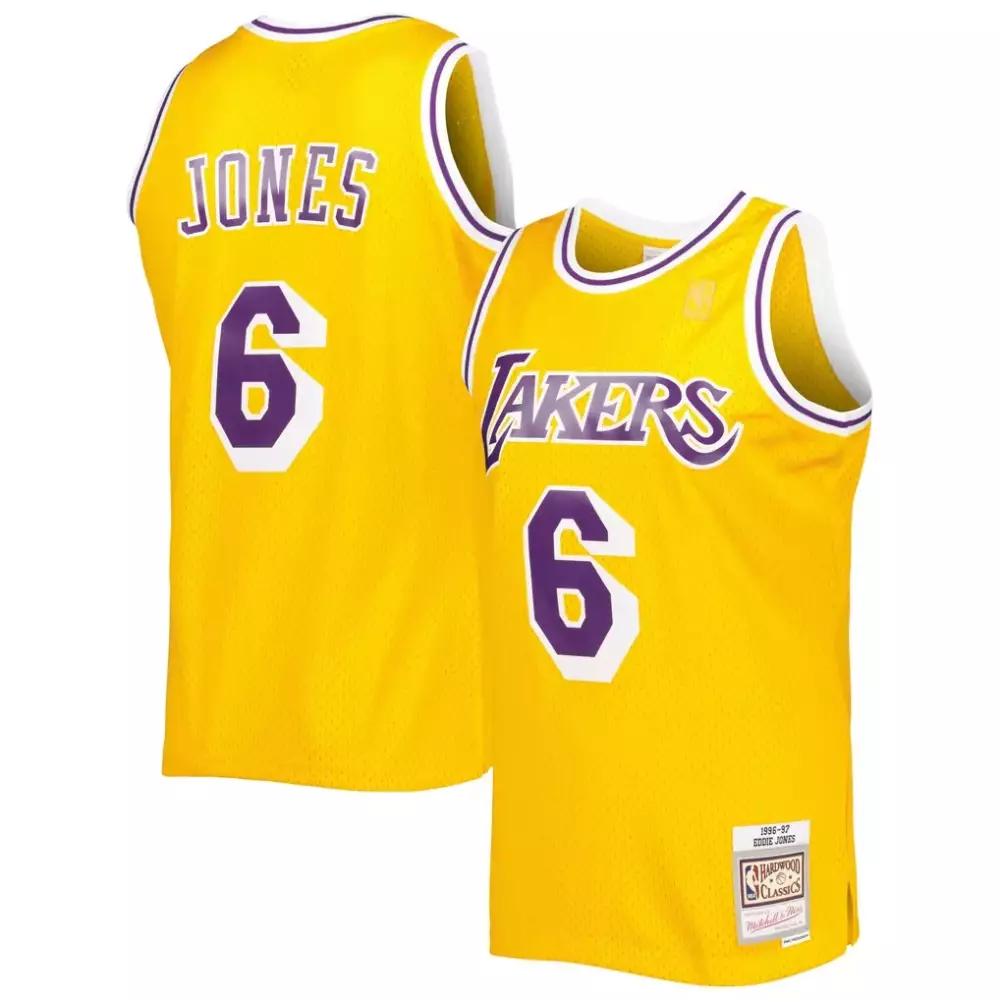 eddie jones los angeles lakers mitchell ness 1996 97 hardwood classics swingman jersey gold