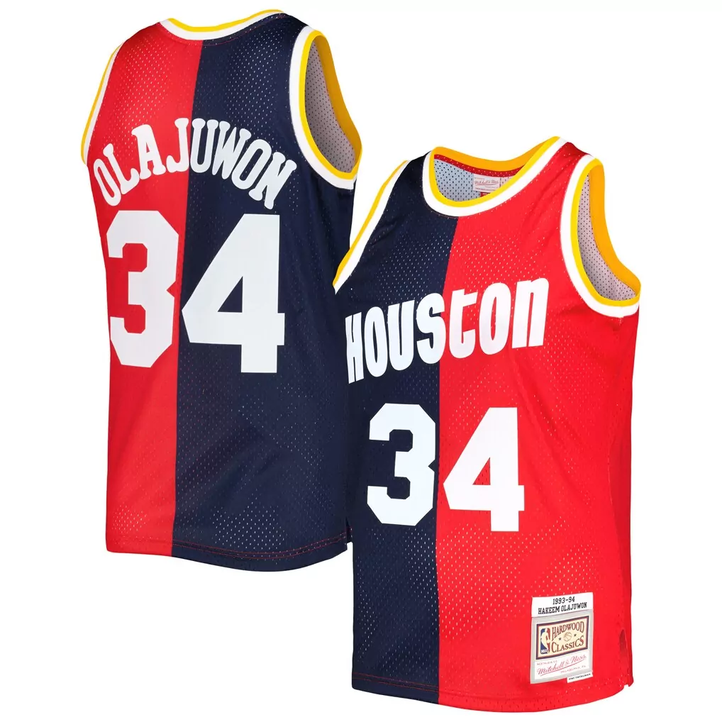 hakeem olajuwon houston rockets mitchell ness big tall hardwood classics 1993 94 split swingman jersey navy red