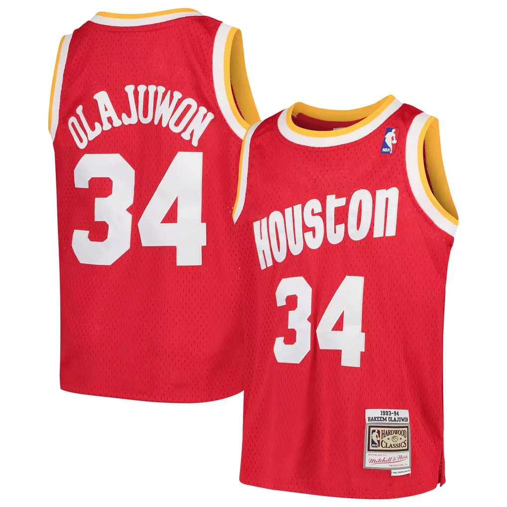 hakeem olajuwon houston rockets mitchell ness big tall hardwood classics 1993 94 split swingman jersey navy red