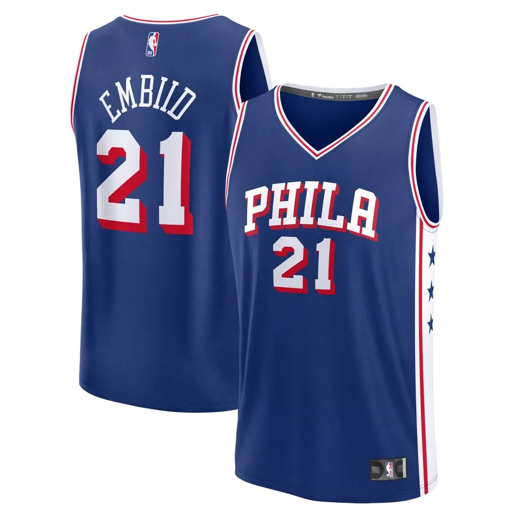 joel embiid philadelphia 76ers fanatics big tall fast break player jersey royal icon edition