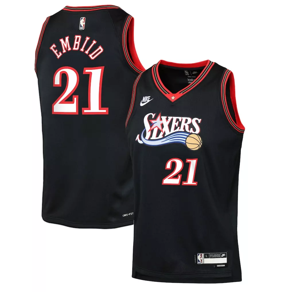 joel embiid philadelphia 76ers nike youth 2022 23 swingman jersey city edition white