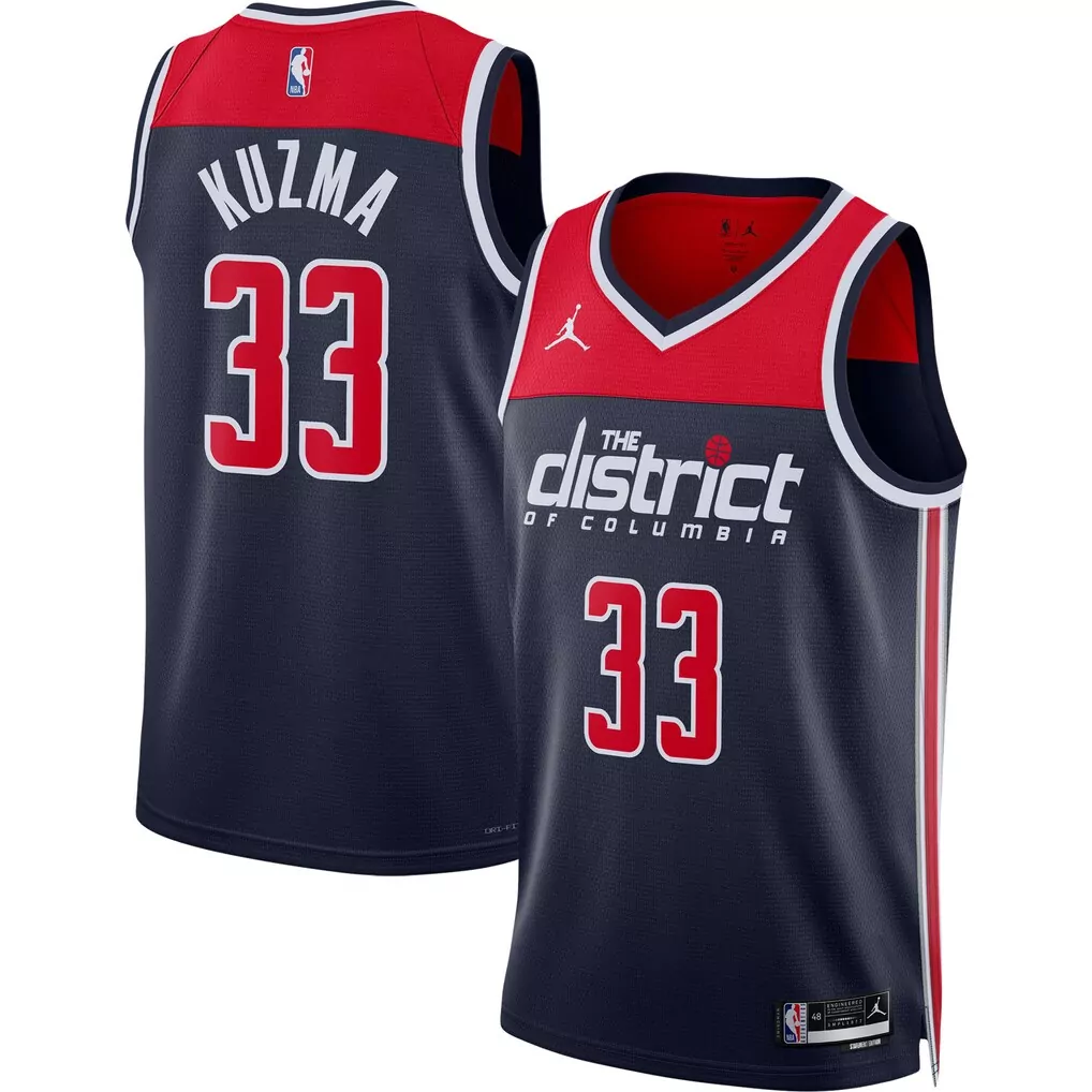 kyle kuzma washington wizards jordan brand unisex 2024 25 swingman jersey statement edition navy