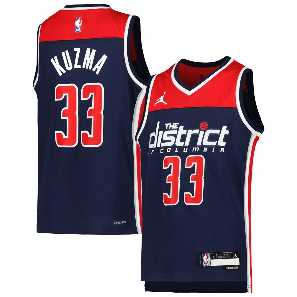 kyle kuzma washington wizards jordan brand unisex 2024 25 swingman jersey statement edition navy