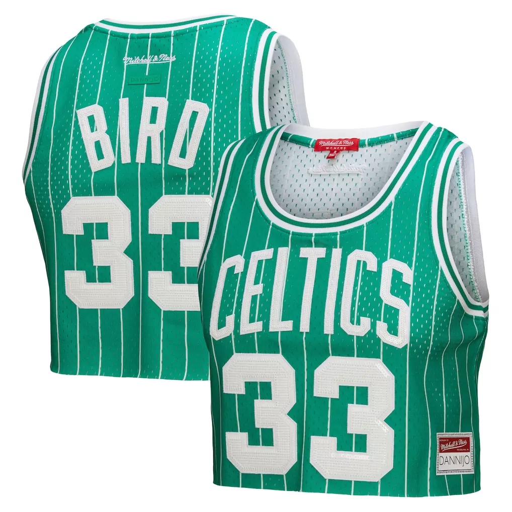 larry bird boston celtics mitchell ness x dannijo women s fashion cropped basketball jersey kelly green