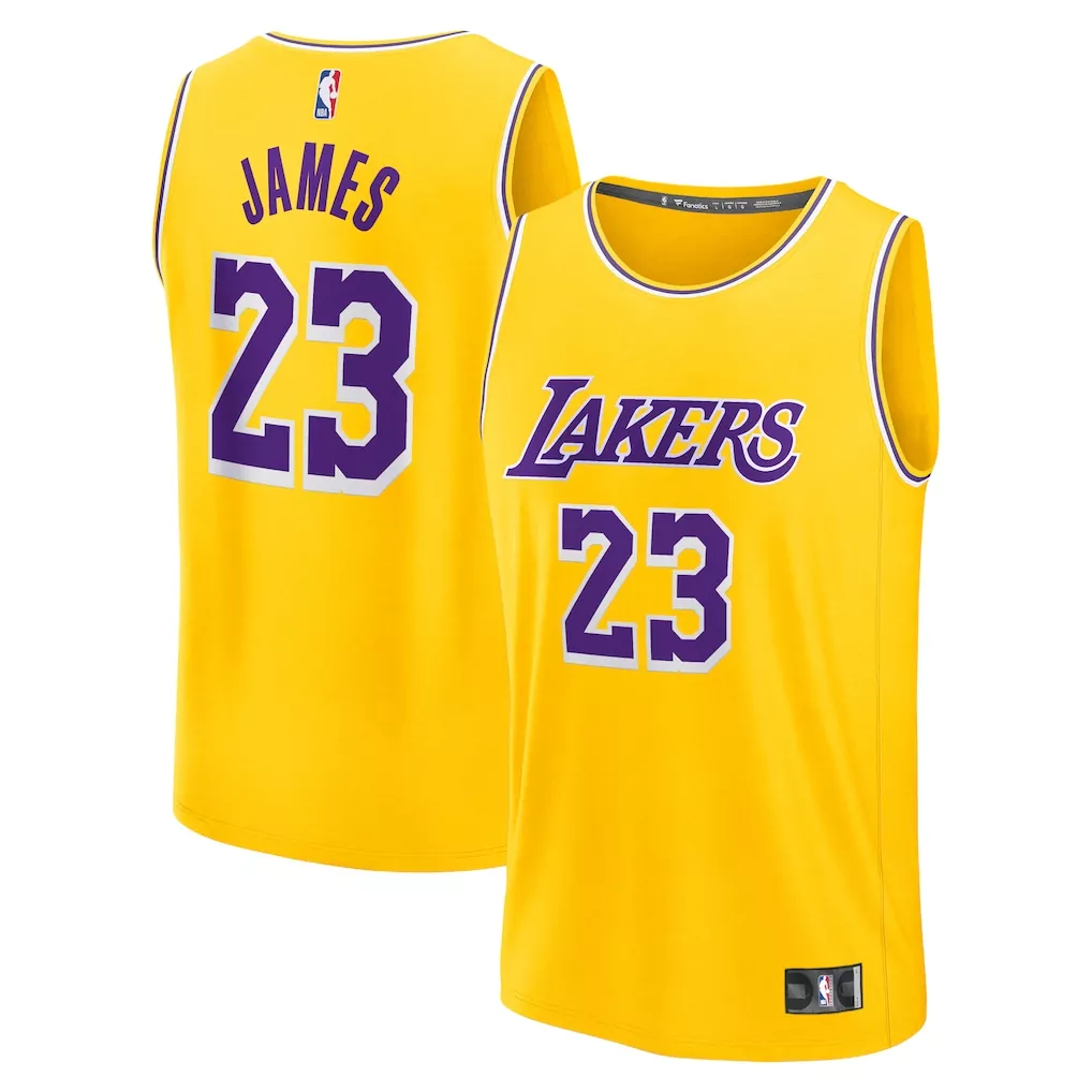 lebron james los angeles lakers fanatics fast break replica jersey icon edition gold
