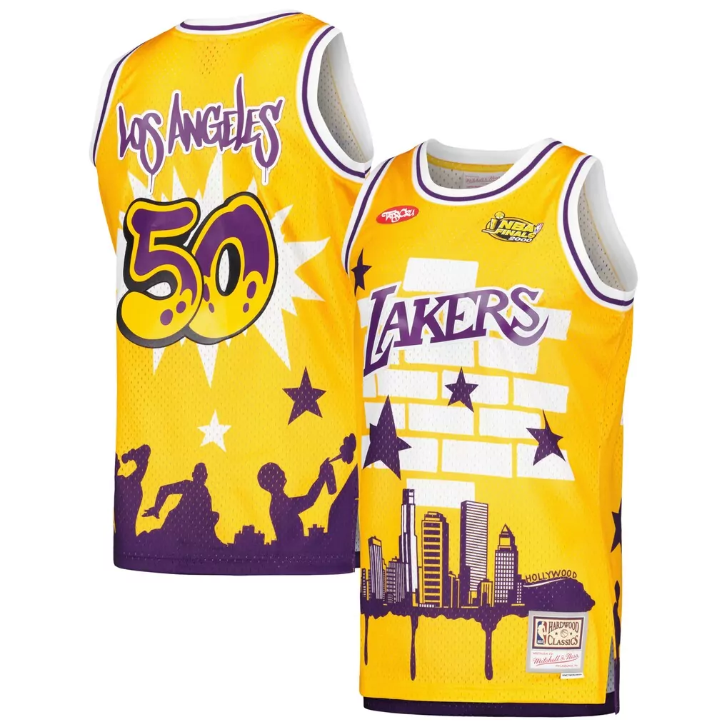 los angeles lakers mitchell ness x tats cru hardwood classics fashion jersey gold