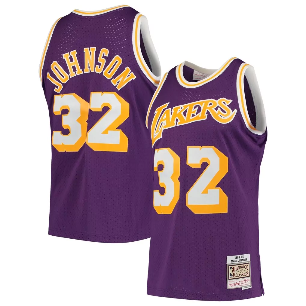 magic johnson los angeles lakers mitchell ness 1984 85 hardwood classics swingman jersey gold