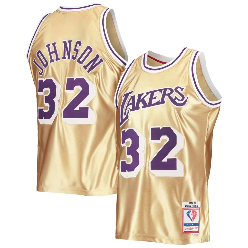 magic johnson los angeles lakers mitchell ness 1984 85 hardwood classics swingman jersey gold
