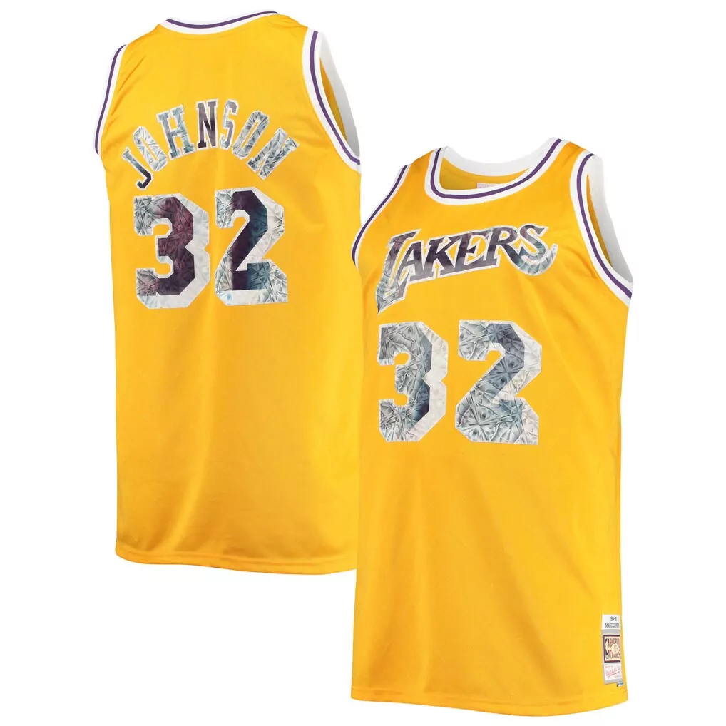 magic johnson los angeles lakers mitchell ness 1984 85 hardwood classics swingman jersey gold