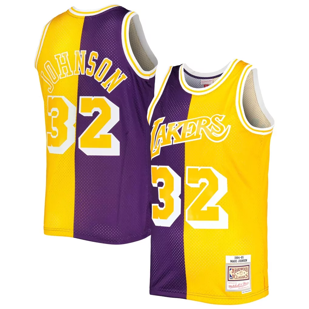 magic johnson los angeles lakers mitchell ness chainstitch swingman jersey cream