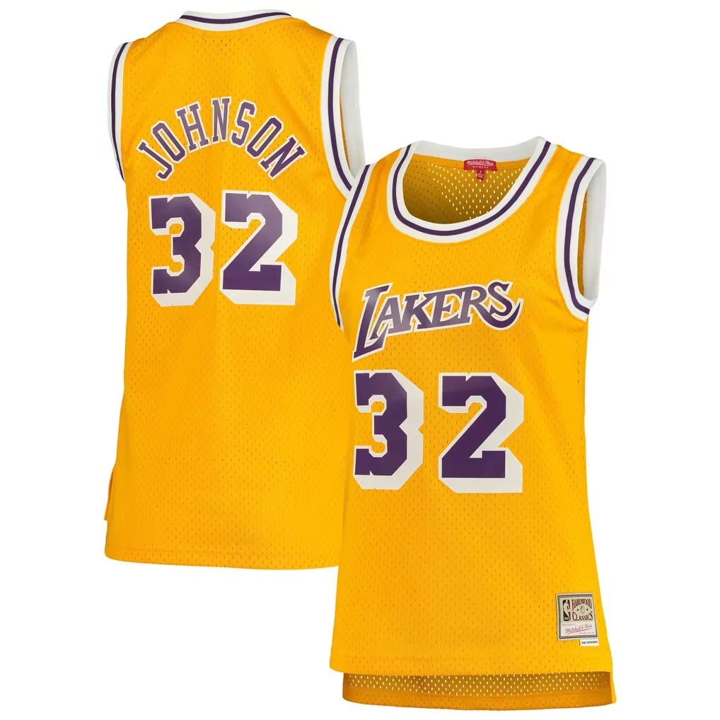 magic johnson los angeles lakers mitchell ness chainstitch swingman jersey cream