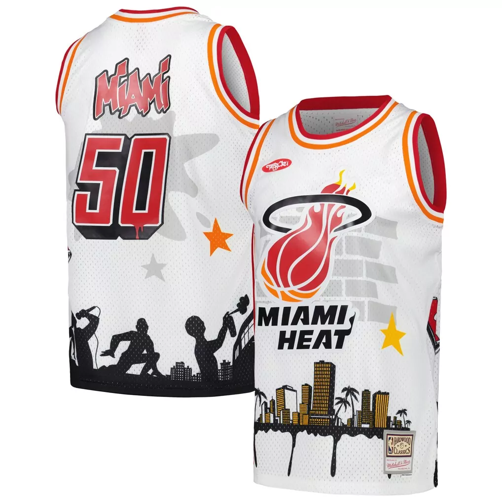 miami heat mitchell ness x tats cru hardwood classics fashion jersey white