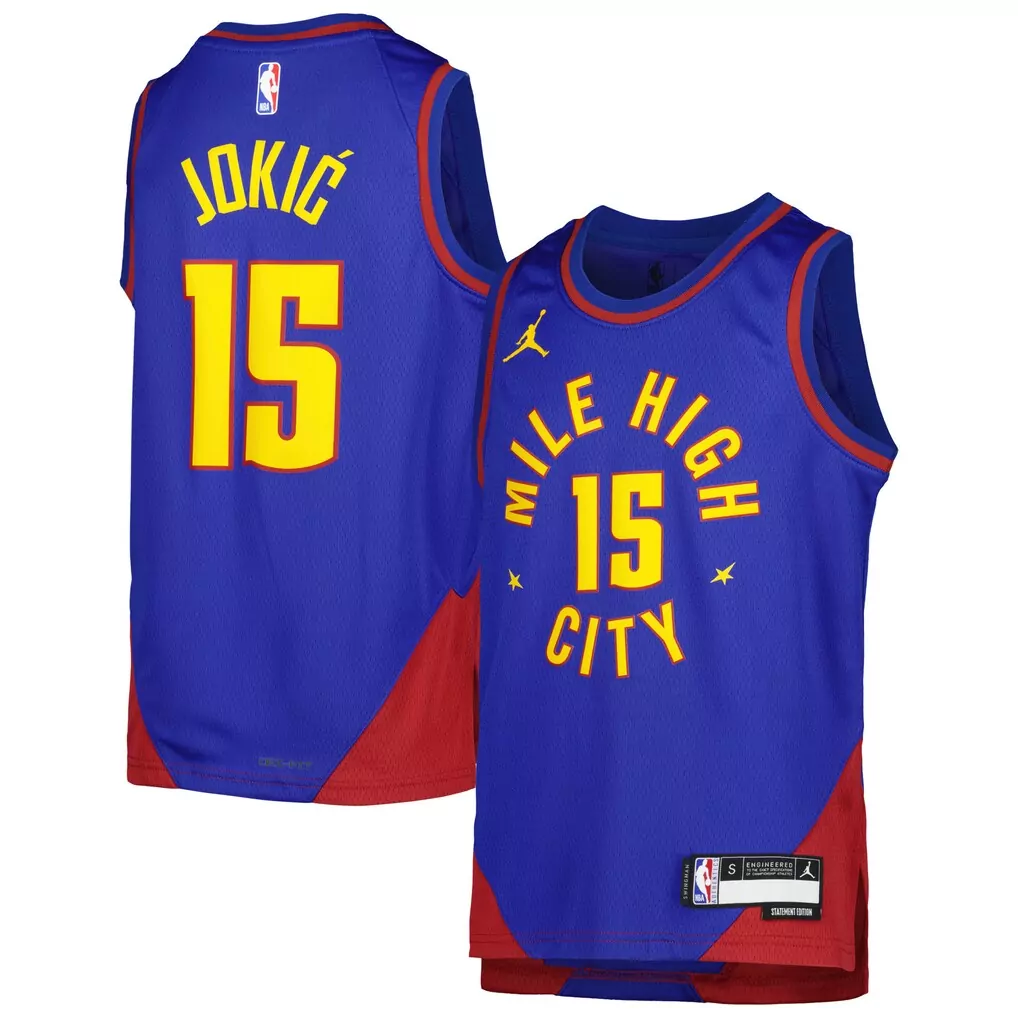 nikola jokic denver nuggets fanatics youth fast break replica player jersey statement edition blue