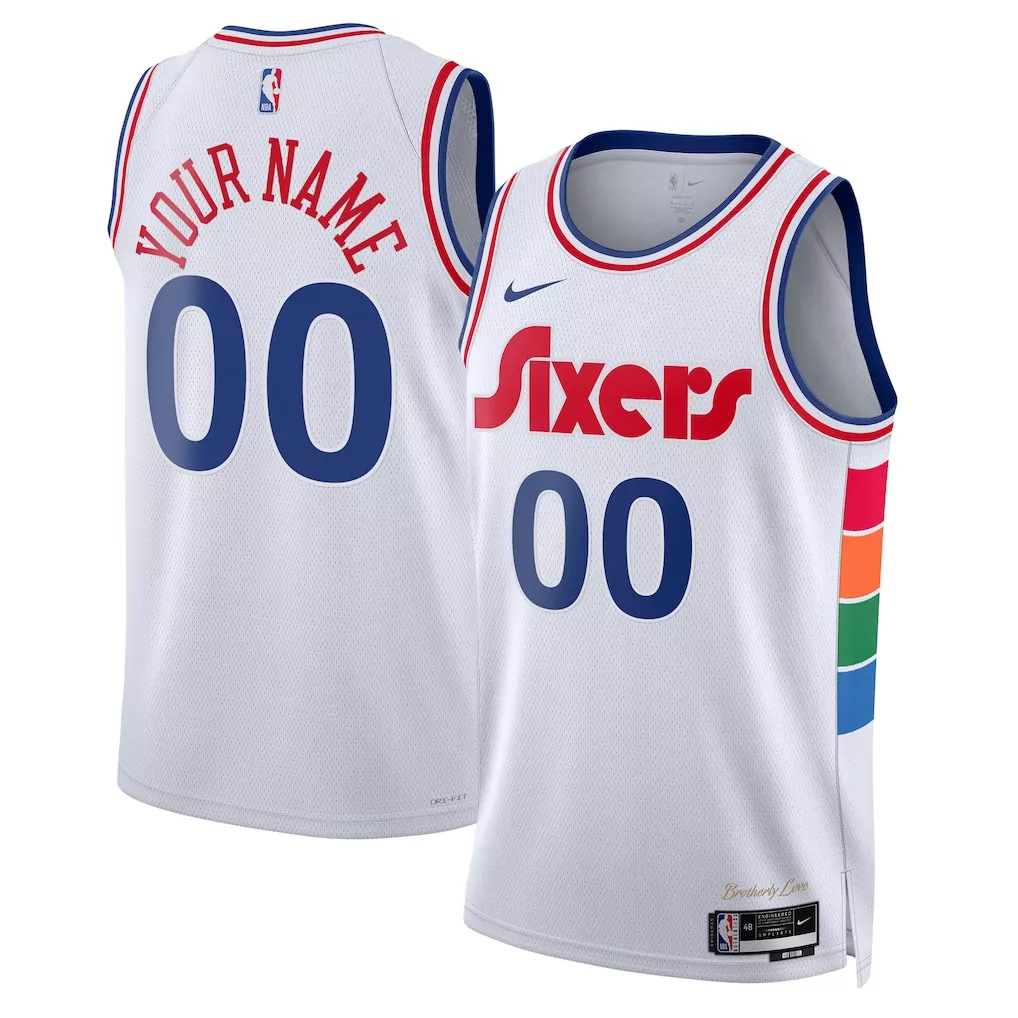 philadelphia 76ers nike unisex 2022 23 swingman custom jersey white association edition