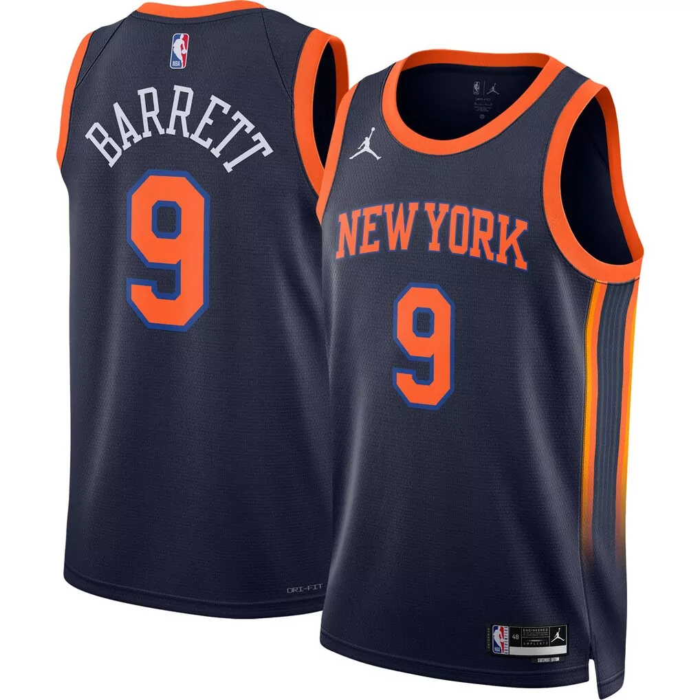 rj barrett new york knicks fanatics fast break replica player jersey statement edition navy