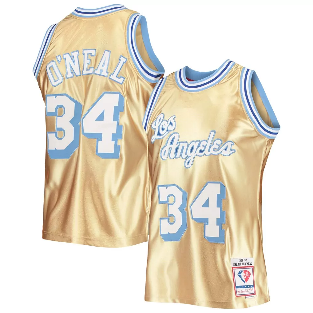 shaquille o neal los angeles lakers mitchell ness 1996 97 hardwood classics swingman jersey gold