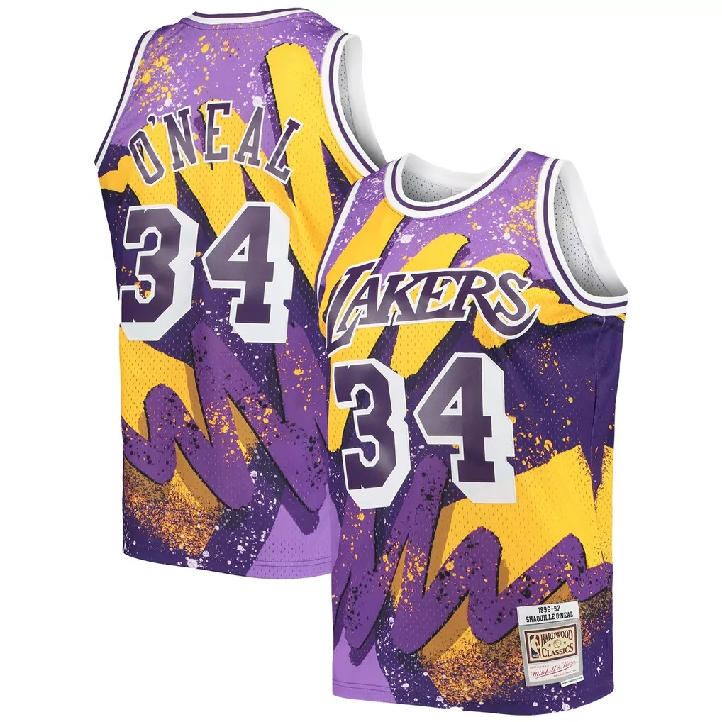 shaquille o neal los angeles lakers mitchell ness hardwood classics 1996 97 ghost green swingman jersey camo