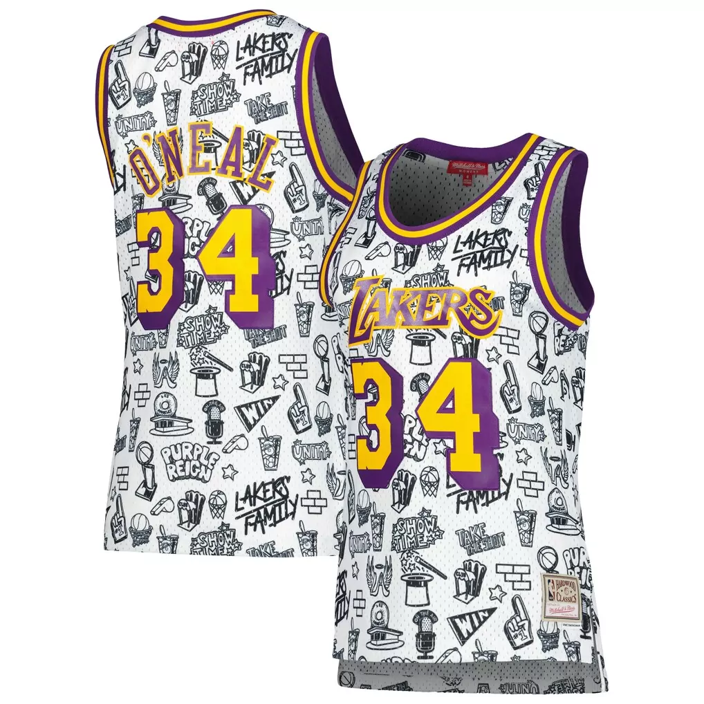 shaquille o neal los angeles lakers mitchell ness unisex maxxed out fashion hockey jersey purple