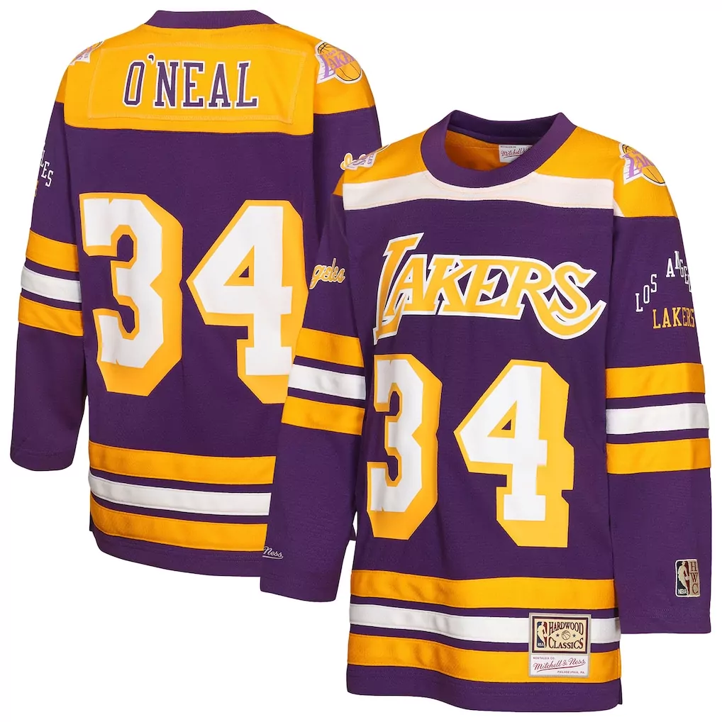 shaquille o neal los angeles lakers mitchell ness youth maxxed out 2 0 fashion hockey jersey purple