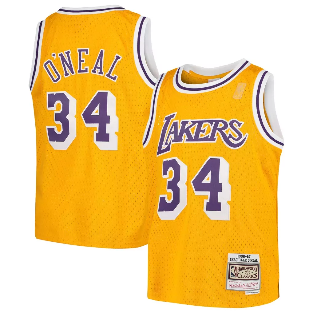 shaquille o neal los angeles lakers mitchell ness unisex maxxed out fashion hockey jersey purple