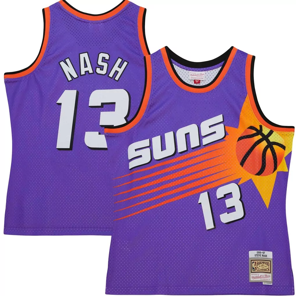 steve nash phoenix suns mitchell ness hardwood classics 1996 97 tropical swingman jersey purple