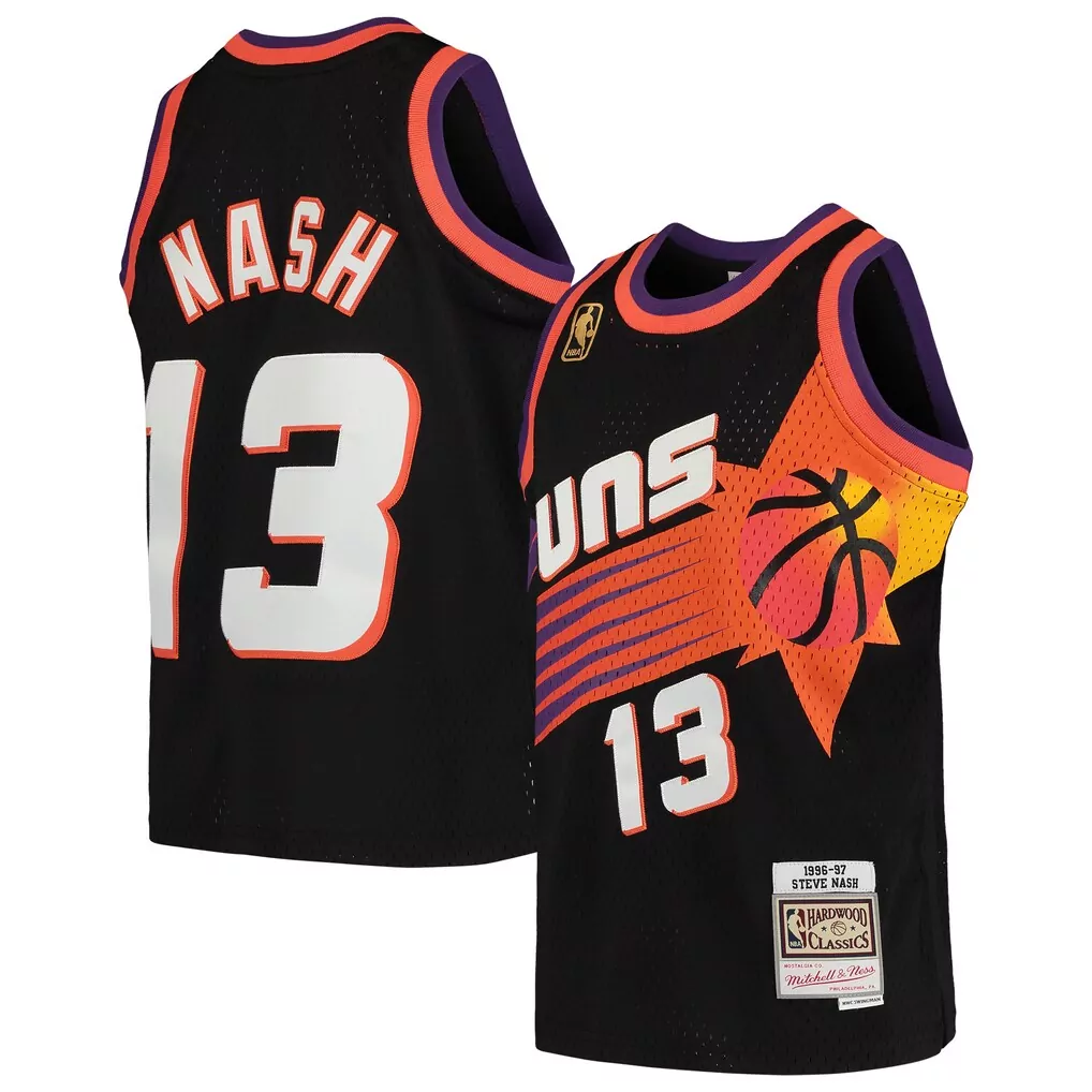 steve nash phoenix suns mitchell ness hardwood classics 1996 97 tropical swingman jersey purple
