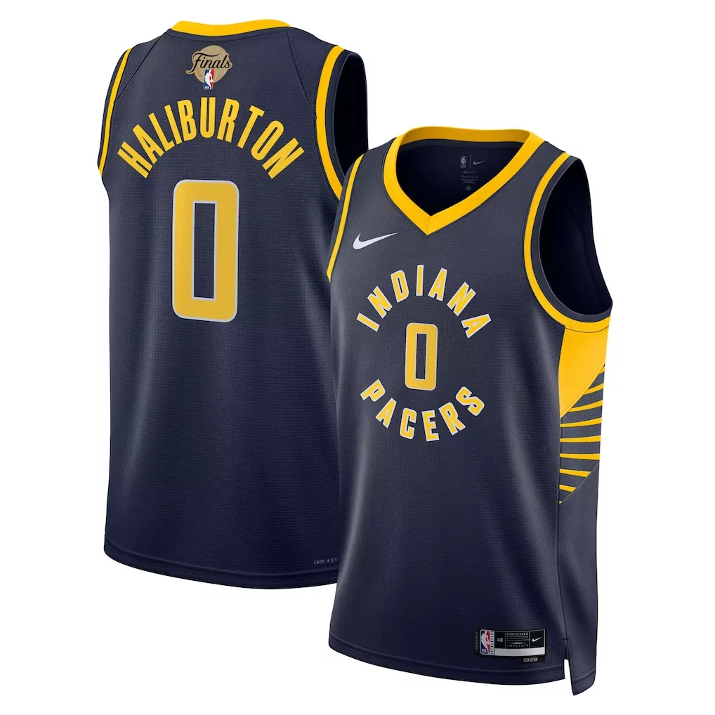 tyrese haliburton indiana pacers nike unisex 2025 nba finals swingman jersey icon edition navy