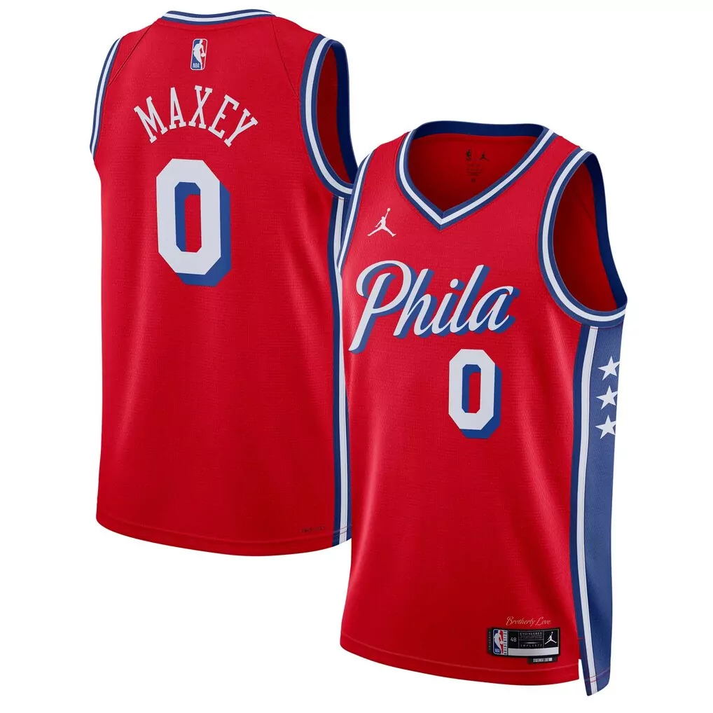 tyrese maxey philadelphia 76ers fanatics youth fast break player jersey statement edition red 1