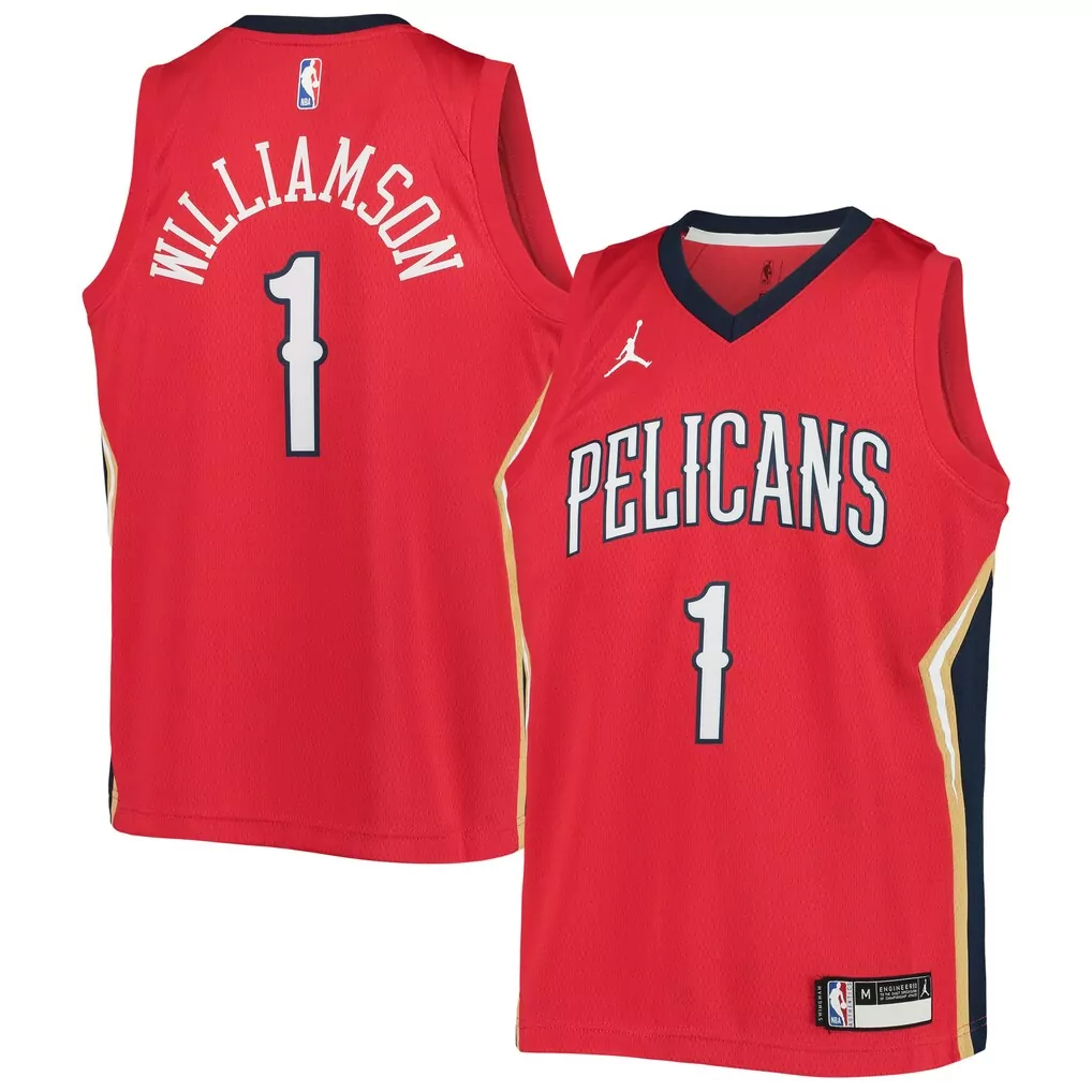 zion williamson new orleans pelicans jordan brand unisex swingman jersey statement edition red