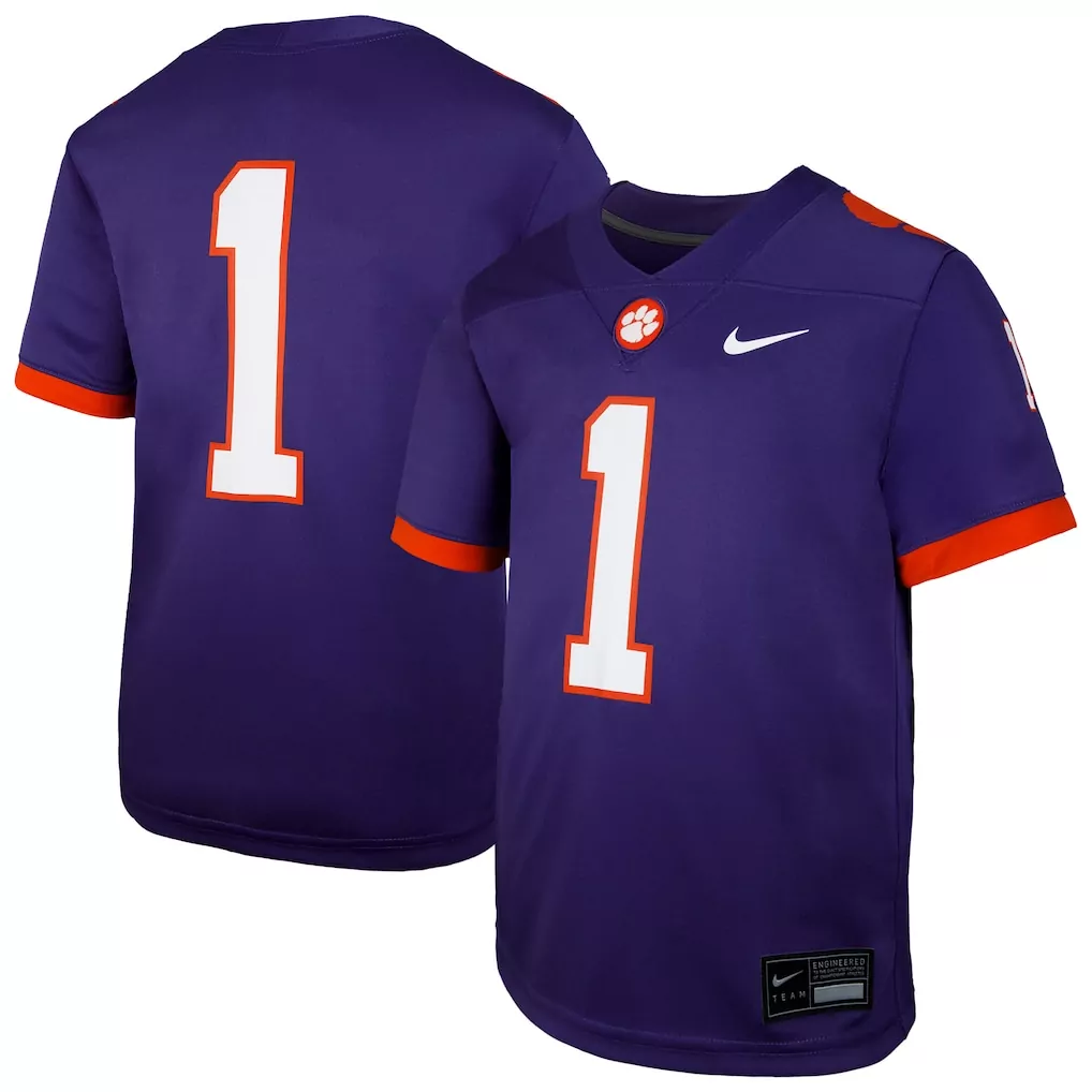 1 clemson tigers nike youth replica football jersey orange