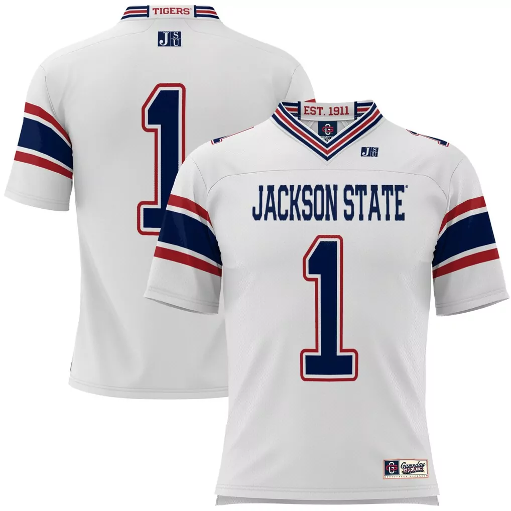 1 jackson state tigers gameday greats youth football jersey white