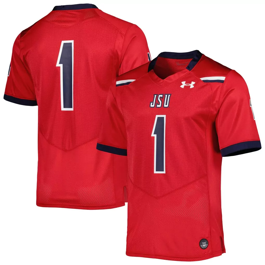 1 jackson state tigers under armour team wordmark replica football jersey red