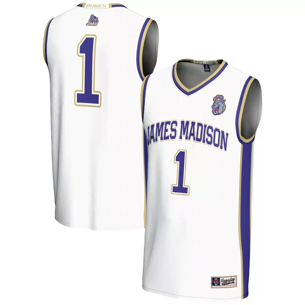 1 james madison dukes gameday greats lightweight basketball jersey white