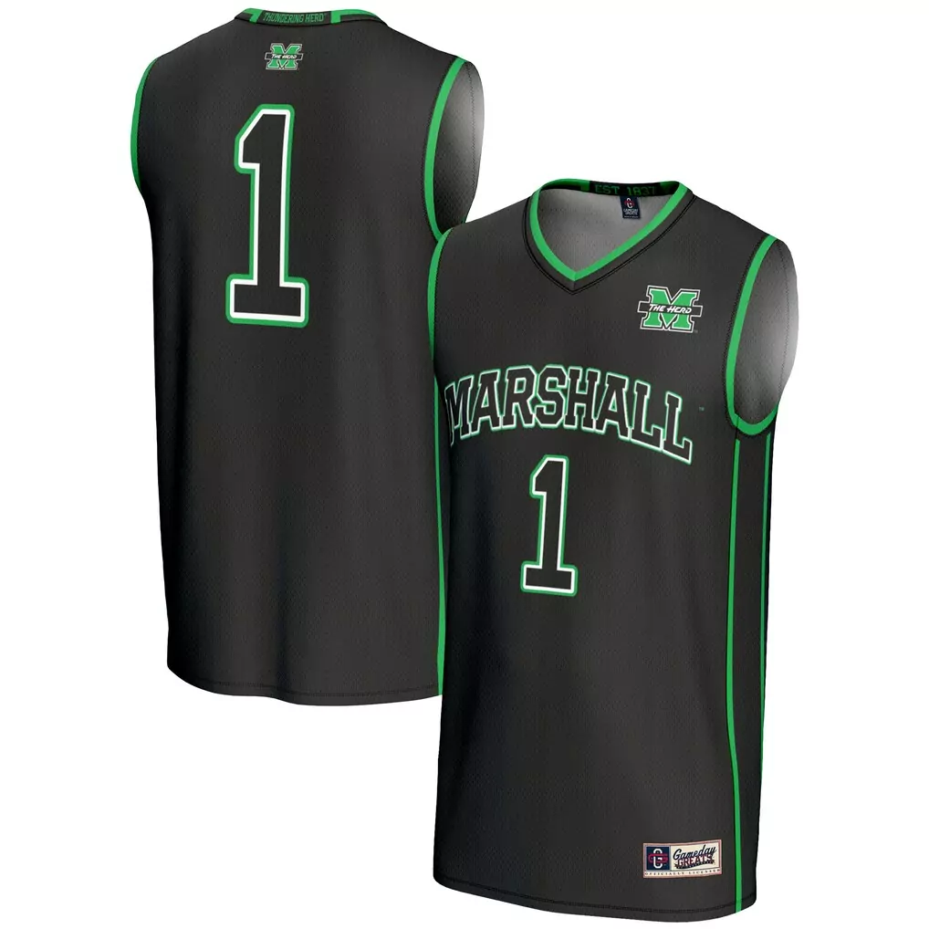 1 marshall thundering herd gameday greats lightweight basketball jersey black