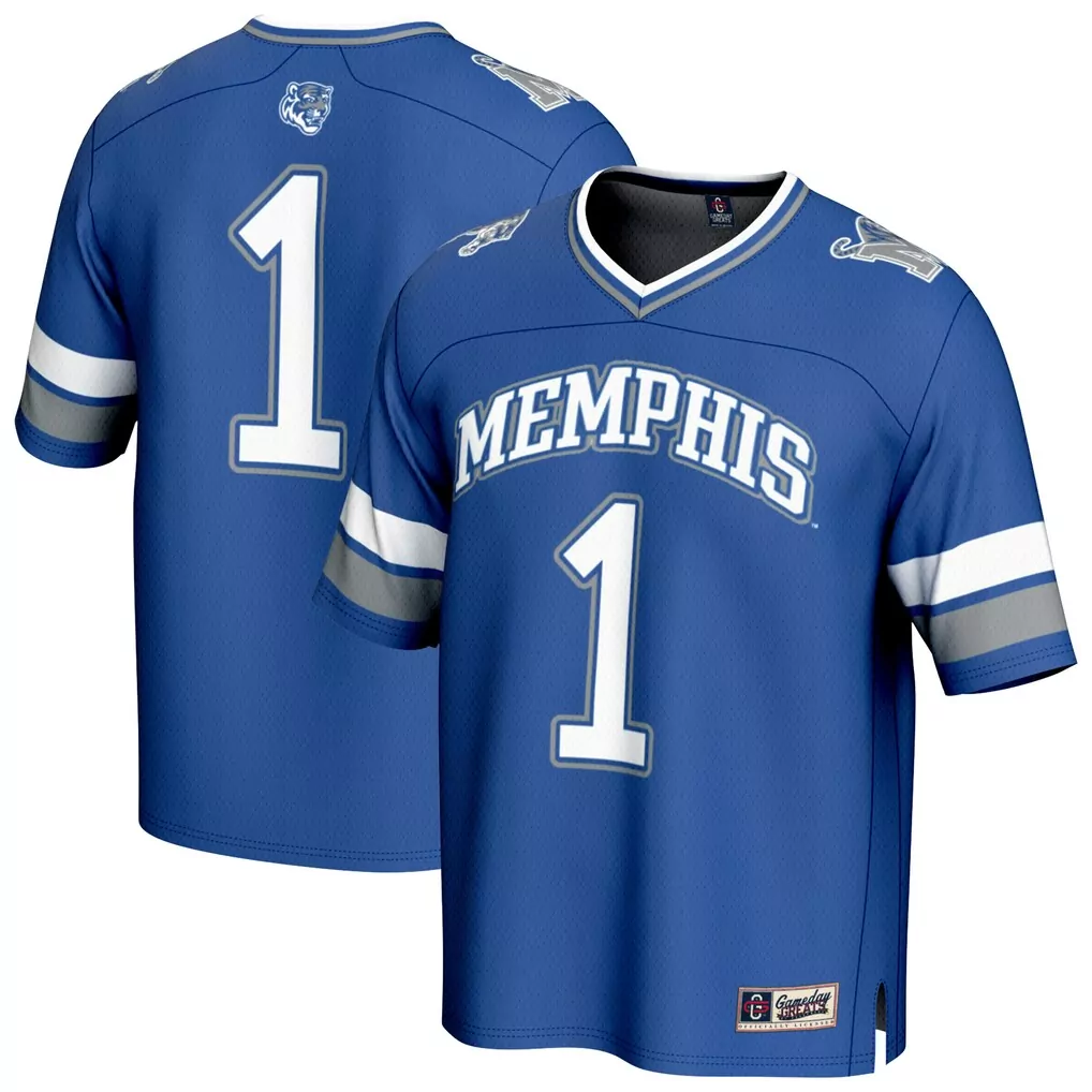 1 memphis tigers gameday greats unisex collegiate football fashion jersey royal
