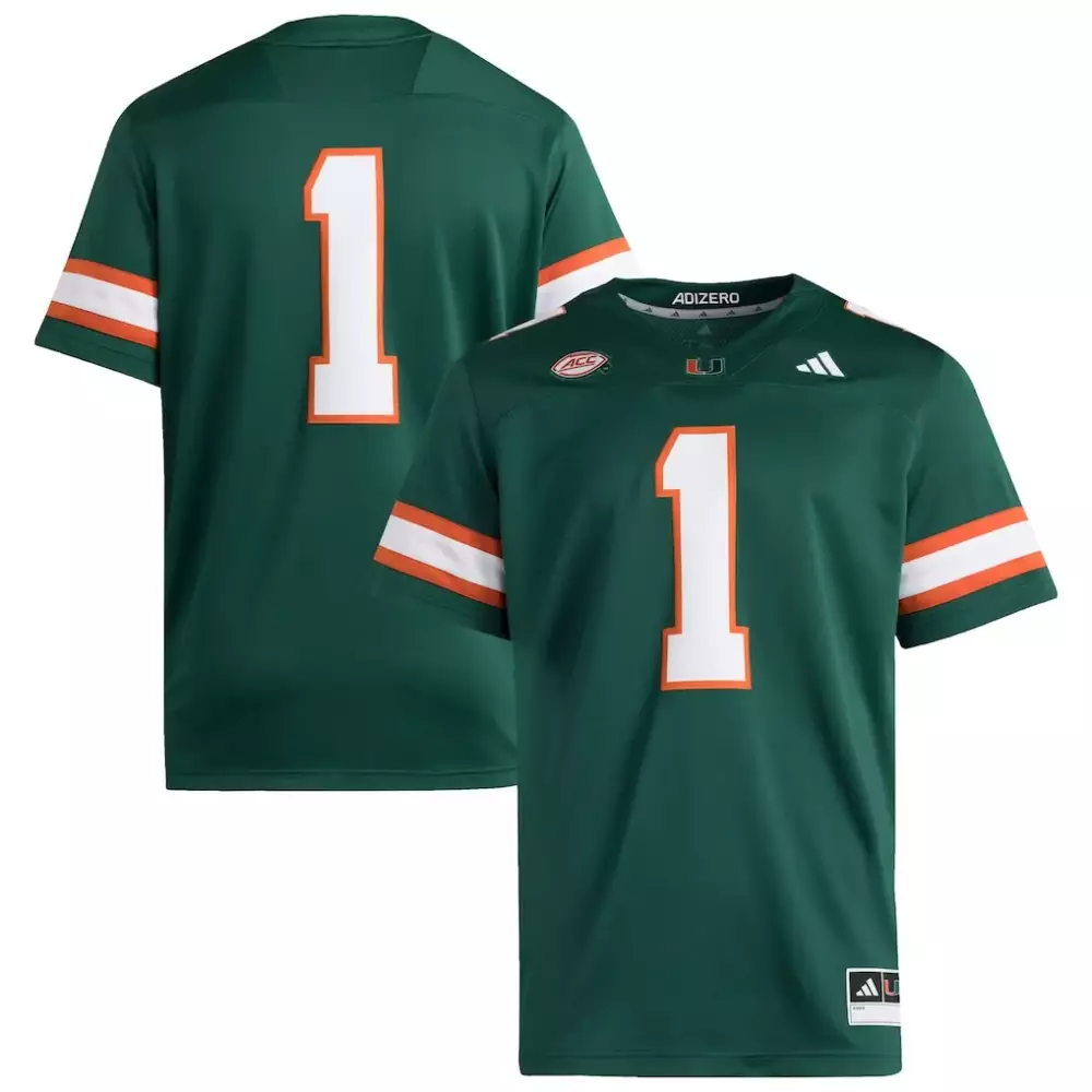 Miami Hurricanes 2025 Adidas Premier Jersey | Green | Replica Fan Gear | For Men, Women & Youth