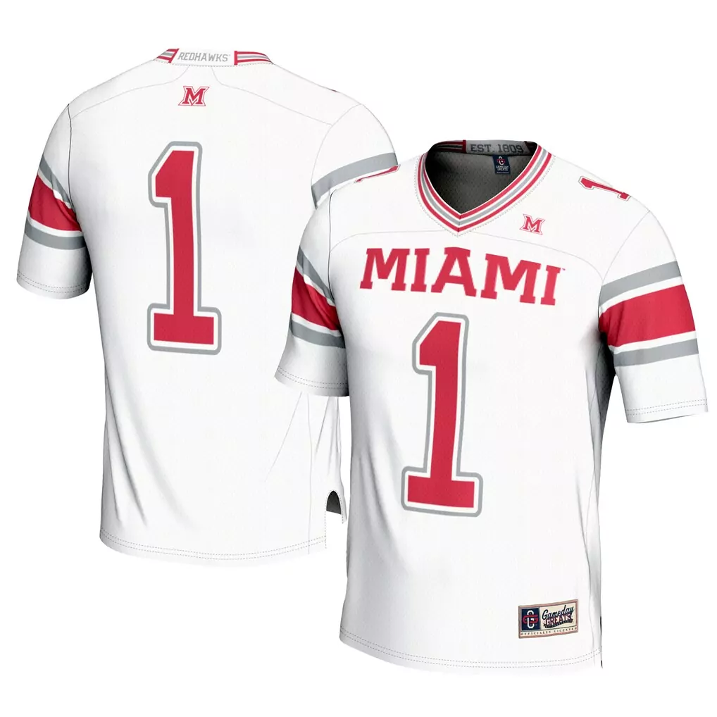 1 miami university redhawks gameday greats youth football jersey white