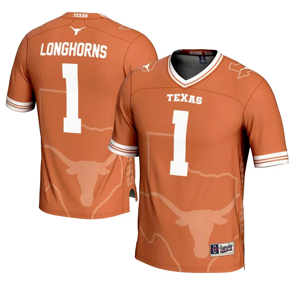1 texas longhorns gameday greats youth highlight print football fashion jersey texas orange