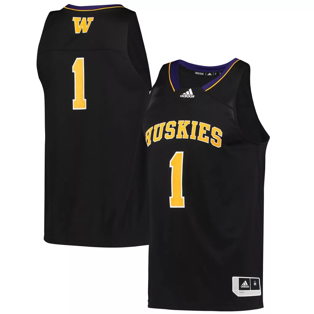 1 washington huskies adidas premier strategy jersey black