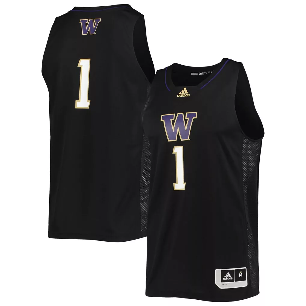 1 washington huskies adidas premier strategy jersey black
