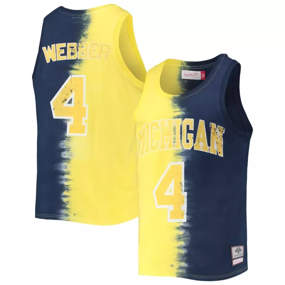 chris webber michigan wolverines mitchell ness big tall player tie dye jersey navy maize