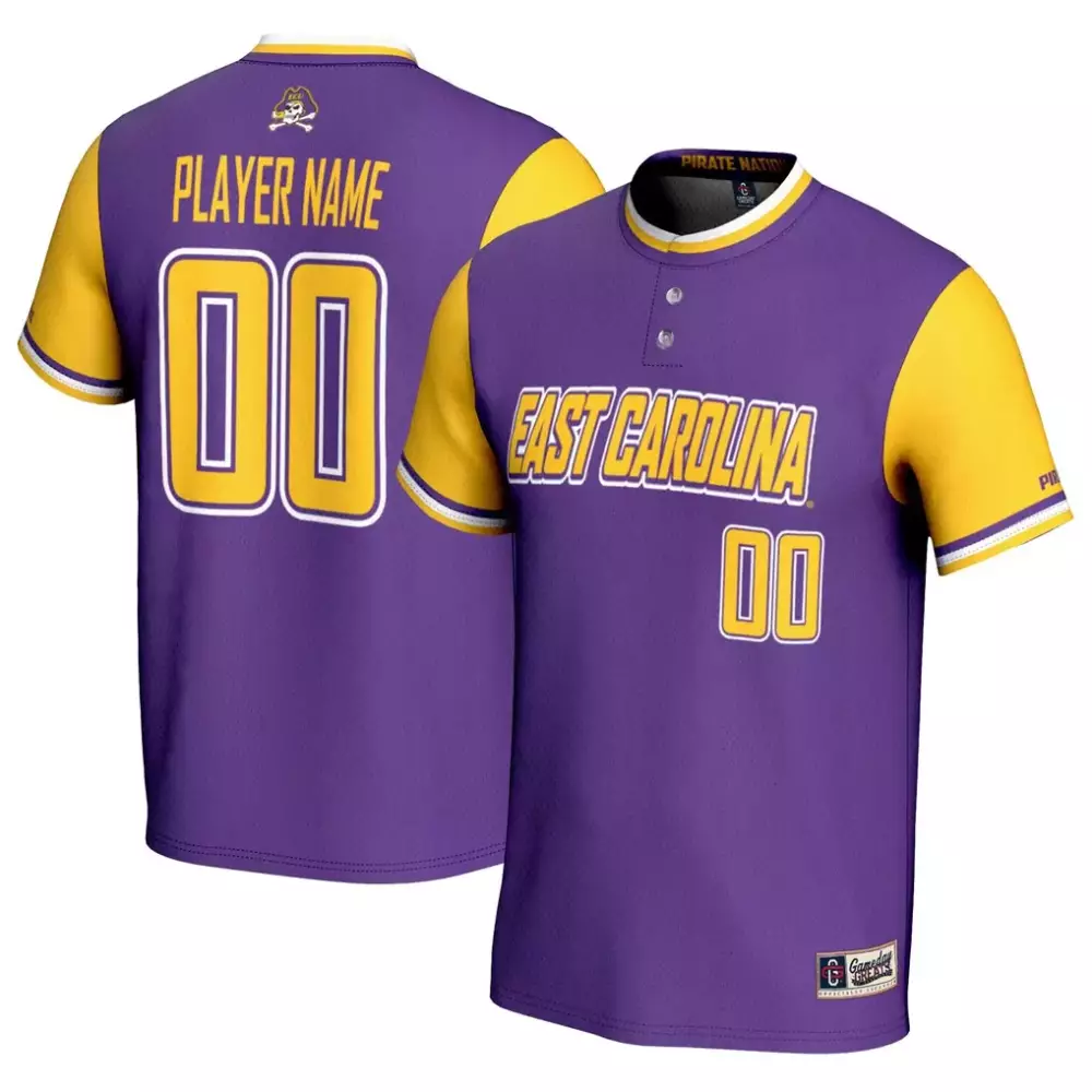 ecu pirates gameday greats youth nil pick a player lightweight softball jersey purple