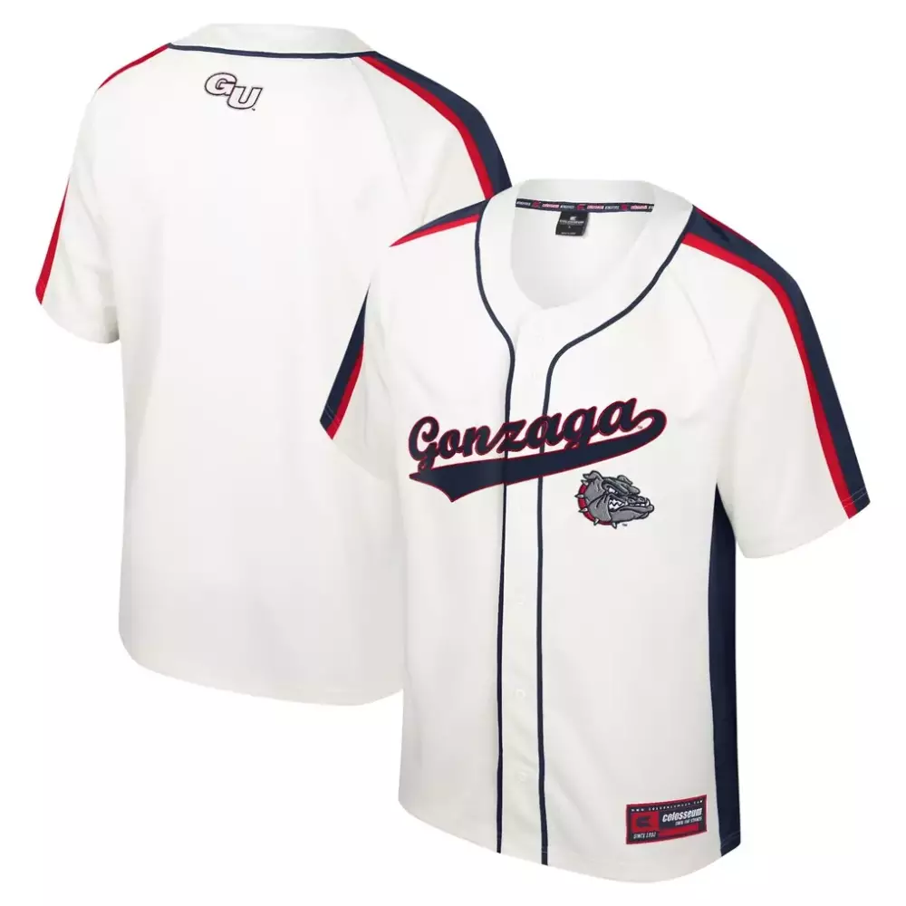 gonzaga bulldogs colosseum free spirited mesh button up baseball jersey white