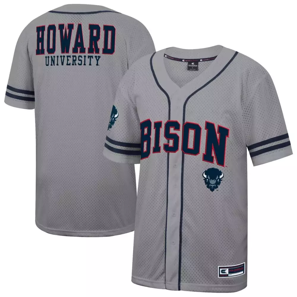 Howard Bison Free Spirited Baseball Jersey | Gray Gameday Apparel | For Men, Women & Youth Fans
