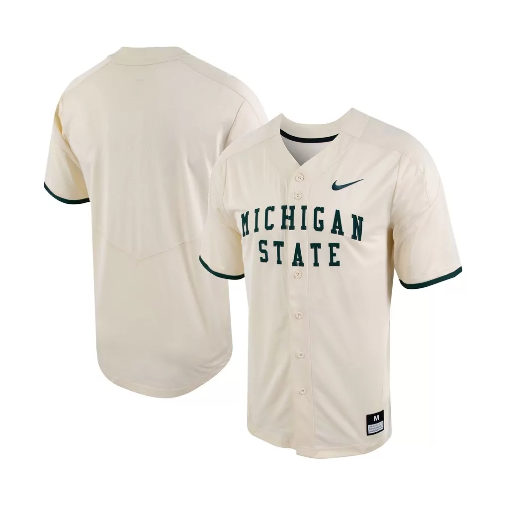 michigan state spartans nike replica vapor elite full button baseball jersey natural